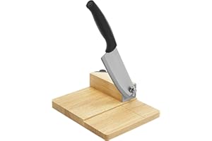 HUSPOO Manual Biltong Cutter, Household Meat Slicer w/Oak Cutting Board and Rubber Wood Base, Stainless Steel Meat Cutter Use for Corn, Rice Cake, Nougat, 220x180x60 mm