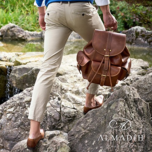 ALMADIH XL Leder Rucksack „M14“ aus echtem Rindsleder – Aktentasche Laptoptasche Schultertasche Umhängetasche Vintage braun - 3