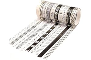 YUBX Flaco Oro Washi Tape Set cinta adhesiva decorativa Washi Glitter Adhesivo 5MM De ancho (Tema negro)