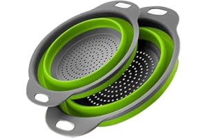BILIEASY Lot de 2 passoires de Cuisine Pliables et Non Toxiques, faciles à Nettoyer, 2 Tailles Vert