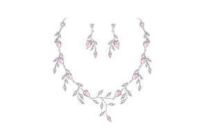 EVER FAITH Gioielli da sposa per le donne sposa Birdesmaid, Sparkly Zirconia cubica Pera Birthstone Foglia Collana Orecchini Set per Prom