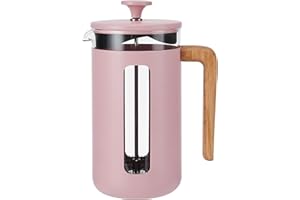 La Cafetière Pisa Cafetière, 8-Cup/1L, Heat-Resistant Borosilicate Glass and Stainless Steel with Easy-Grip Plunger, Large French Press Coffee Maker for Loose Tea and Ground Coffee, Pink