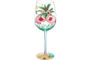 NymphFable Copa de Vino Colores Flamingo Palmera Pintada a Mano Regalo de Cumpleaños para Esposa Novia Copa Vino Tinto 15 oz
