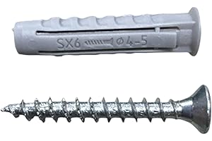 VITFER Kit 100 Tasselli Fischer SX 6 + 100 Viti Panelvit 4.5x35 mm | Fissaggi per Muro, Legno, Cemento | Tasselli Universali con Viti Zincate | Uso Interno ed Esterno 200 Pezzi