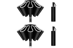JUYANO 2 Pezzi Ombrello Pieghevole Antivento, Ombrello Pieghevole Automatico Anti-Tempesta Ombrello Grande da Pioggia 10 Stecche Rinforzate per Uomo Donna, Ombrello Antivento Robusto Diametro 105cm