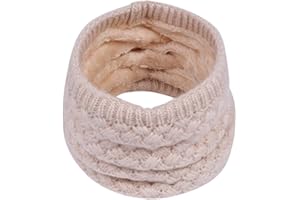 MOMOLAA Neck Warmer for Kids,Kid's Fleece Lined Neck Warmer Knitted Girls/Boys Winter Scarf Circle Loop Scarves Gifts, Suit for 3-15 Years Beige
