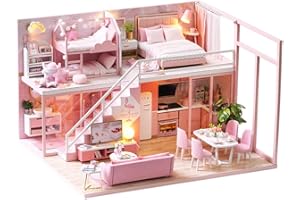Cuteroom lemogo Wooden Dollhouse - Muebles DIY Assembling House Miniature Crafts Toys - Handmade Minimalist Apartment - for Children and Teens