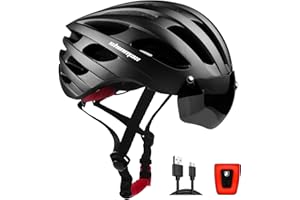 Casques de Vélo pour Hommes et Femmes, KINGLEAD MTB Bike Helmet with Magnetic Glasses and USB Rechargeable Light, Ajustable Mountain Bike Racing Helmet with Reflective Stripes