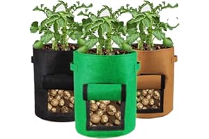Houdao 3 Pièces 10 Gallons Tour a Pomme de Terre Sac de Plantation Jardin Tissu Non-tissé avec Rabat et Poignées Pomme de Terre a Planter pour Plantation Patate, Carotte, Fraises, Tomates, Fleurs