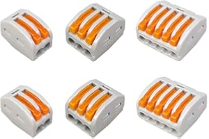 Aiqeer 50 Pièces Levier-Écrou Fil Connecteurs Set, Conducteur Compact Fils Connecteurs, Compact Connecteur Ressort Bornier (PCT-212/213/215)