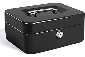 LTSTOR Caisse avec Serrure à clé, Tirelire portative en métal à Double Couche et 2 clés pour la sécurité 20 * 16 * 9cm (XL, Noir)