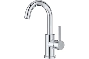 FORIOUS Wasserhahn Bad Hoch 360° Drehbar, Edelstahl Waschtischarmatur Hoch mit Warm/Kaltwasser Mischbatterie Einfache Montage für Badezimmer/küche Waschbecken Kleine Wohnmobil