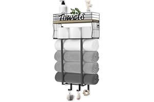 CIGAA Towel Racks for Bathroom, Towel Rack Wall Mounted with Storage Basket, Metal Towel Holder for Rolled Towels, Towel Storage for Bathroom RV Camper Toilet