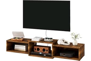 IBUYKE Floating TV Stand Wall Mounted,Wood TV Cabinet Media Console Shelf,Floating TV Unit for Under TV Storage for Living Room Bedroom Office,Rustic Brown WST013H