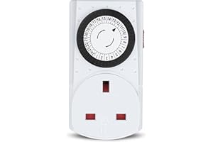 G-Homa Mechanical Timer Plug Socket UK, 24 Hour Programmable Energy Saving Plug-in Indoor Timer Plug Switch for Lights, Lamps and Home Appliances, Daily On/Off Cycle, CE Listed