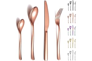 Berglander Juego de cubiertos de oro rosa, 24 piezas, resistentes tenedores y cucharas de acero inoxidable, titanio y cobre, a prueba de óxido, apto para lavavajillas