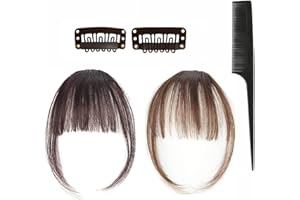 MIKIULY Clip in Bangs,Fringe Bangs,One Piece Human Hair Clip,Fringe Extensions Natürliche Bangs,Tempel Haarteile,Pony Fringe Bang Extension mit Kamm,Gelten Verlängerung Air Bangs Natürliche Haarteil(2 Stücke)