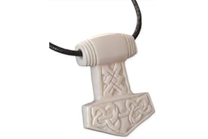 Fly Style Kettenanhänger Herren Thors Hammer aus Knochen - Wikinger Schmuck Amulett mit Knotenmuster