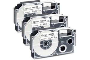 UniPlus 3x Nastro per Etichette Compatibile da 12 mm per Casio XR-12WE XR12WE per Casio Etichettatrice EZ KL-60 KL-70e KL-100 KL-120 KL-130 KL-200 KL-200E KL-300 KL-750 KL-820, Nero su Bianco