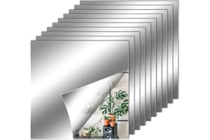 FANTASYON 10 Pack Self Adhesive Mirror Tiles, 6 x 6inch(2mm Thick) Flexible Non Glass Stick on Mirror Stickers for Home Wall Decoration