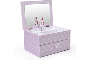 Art Lins Bella Unicorn Jewelry Box for Girls and Teens - Wooden Music Box With Sparkling Polka Dots - Charming Room Decor and Childhood Memories Keepsake - Birthday Gift (Purple)