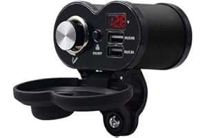 PolarLander Motocicleta Cargador USB Teléfono 12V / 24V Encendedor de cigarros Dual USB QC 3.0 Cargador de Motor Voltímetro LED Impermeable Negro