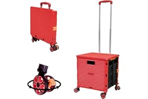 ZIYOU LANG Składany wózek na zakupy pudełko na kółkach z pokrywką odporne na zużycie bezgłośne obracane o 360° kółko i regulowany uchwyt ze stopu aluminium składany wózek bagażowy, nośność 45 kg/99 lbs, przenośny trwały wózek