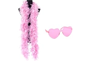 Flintronic Boa en Plumes de 2M/6.6ft avec Lunettes en Forme de Cœur, Boa à Plumes, La Plume Colorées Clapet, Boas de La Plume Colorées pour Danse Mariage Fête Cosplay Halloween