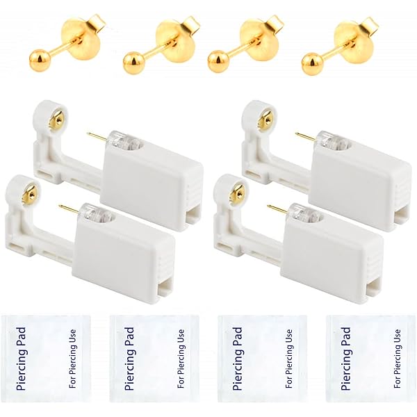 Suskriyocic 2 Pack Zelf Oor Piercing Gun Kit met Ingebouwde Oorbel Wegwerp Oor Piercing Gun Asepsis Geen Pijn Veiligheid Zelf Oor Piercing Gun Kit Tool voor Meisje Vrouwen Mannen Gouden, Titanium
