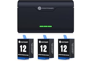 FirstPower Hero 12/11/10/9 Battery 3-Pack 2250mAh and Triple Slot USB Fast Charger Fully Compatible with GoPro Hero 12, GoPro Hero 11, GoPro Hero 10, GoPro Hero 9 Camera, Black