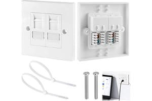 SAKERR Rj45 Socket Cat6 Ethernet Socket Ethernet Plug Wall Socket Double Ethernet Faceplate Rj45 Network Wall Plate 2 Port Double Socket Ethernet Socket Wall Box for Ethernet Cable Installation (2 Port)