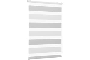 Sekey Doppia tenda a rullo, fissaggio senza fori, per finestre, doppia tenda a rullo, larghezza 60 cm, protezione solare, 60 x 210 cm, bianco e grigio chiaro
