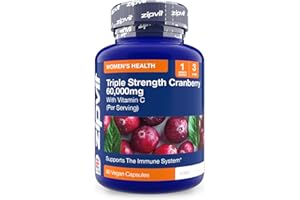 Zipvit Triple Strength Cranberry 60,000mg, High Strength Cranberry Extract with Vitamin C, 90 Vegan Capsules for Immune Support, 1 Month Supply, Supplement for Men & Women