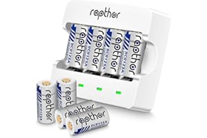 Rapthor CR123A Battery 750mAh 3.7V Rechargeable 8 Batteries and Charger for Arlo Camera Flashlights Microphone Smoke Detector Electric Shaver Alarm Clock Calculator