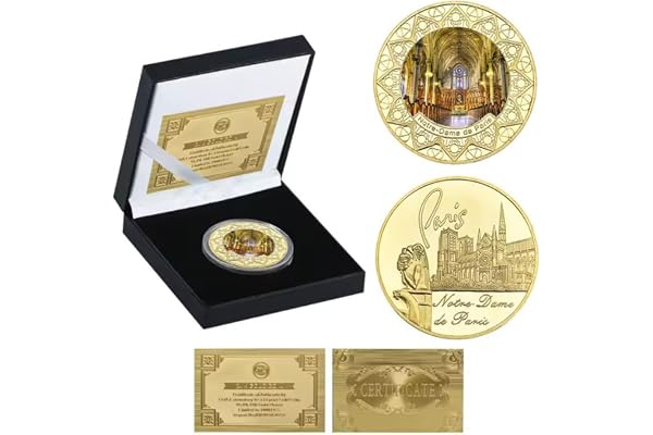 MINHBDER Pièces Commémoratives France Notre-Dame De Paris Plaqué Or Cadeaux De Collection Pièce De Défi Médaille Souvenirs Pièces