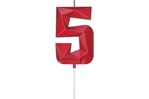 DERVENTA Large Birthday Candle Number 3D Red 3.7 inch Party Celebration Anniversary Decoration Cake Topper 1 Piece (Number 5 Red)