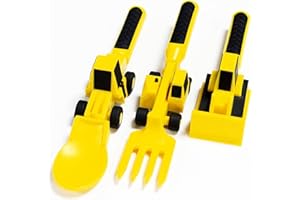 CXWK 3 Stück Kinderbesteck Bulldozer Bagger Schaufel Messer und Gabel Form Baustellen-Motivgabel und Löffel für Kleinkinder und Junge Kinder