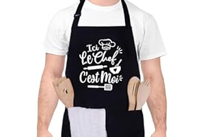 Halinuia Tablier de Cuisine pour Homme, Tabliers de Cuisine Étanche Réglable Tablier Barbecue avec Poches Idée Cadeau Fête des pères