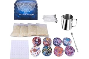 FEIXIA Kit de fabrication de bougies coffret cadeau, cire d'abeille, 50 mèches de cire avec tampon, 8 boîtes de bougies bricolage, 123 ensembles de bougies parfumées (DIY-1)