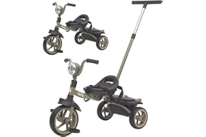 Twinly Triciclo evolutivo bambino pieghevole per bambini 1-5 anni - Triciclo per bambini leggero e compatto - Manubrio con luce e suono, cestino e barra di spinta regolabile Carly (verde)