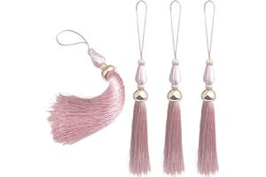 Kuasting 4pcs 11.5 Inch Handmade Soft Silky Tassels, Handmade Tassels Bookmarks for DIY Crafts Jewelry Making,Graduation Clothing Sewing, DIY Craft Accessory,Tags (Pink)