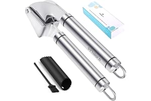 Philorn Knoblauchpresse Edelstahl profi Küchenhelfer - Premium Garlic Press, Ingwerpresse mit knoblauch schäler & Reinigungsbürsten - Extra Stark & Strapazierfähig - Knoblauchpressen Spülmaschinenfest