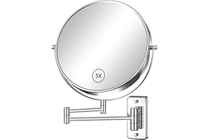 Gospire 9" Large Size Wall Mounted Makeup Mirror with 1X/5X Magnification, Double-Sided 360° Swivel, Chrome Polished Extendable Shaving Bathroom Wall Mirror for Men and Women