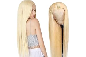 AiPliantfis Straight Human Hair Wig Blonde Echthaar Perücke Damen 4X4 Lace Glueless Wig Wear and Go 613 Blonde Pre Plucked 150% Density Unprocessed Brazilian Remy Hair 18 Zoll