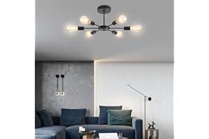 ‎ANWIO ANWIO Industrielle Deckenleuchte 6 Flammig, E27 Pendelleuchte Schwarz Metall Kronleuchter für Wohnzimmer Schlafzimmer Esszimmer Balkon Restaurant Shop Bar (ohne Leuchtmittel)