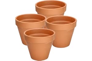 KOTARBAU® Juego de 4 macetas de Terracota con Borde 15 cm para Interiores y Exteriores, Tiesto para Plantas, Arcilla de Terracota, Maceta para balcón o jardín, Cerámica sin esmaltar