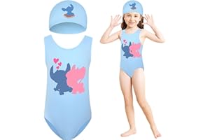 GDFJBG Maillot de Bain Fille, Ohana Maillot de Bain et Casquette, Maillot de Bain pour la Plage ou la Piscine, Maillot de Bain de Plage Maillot de Bain Protection UV, Filles Anime été Maillot de Bain
