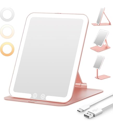 FUNTOUCH Oplaadbare make-upspiegel met licht, draagbare reismake-upspiegel met 72 ledlampen, 3 kleuren verlichting, instelbare helderheid, instelbaar touchscreen, make-upspiegel voor tafel