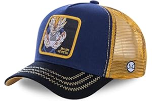 CAPSLAB Collabs Casquette Homme & Femme Dragon Ball Z, Casquette Trucker, Majin Vegeta, Coupe décontractée et Original, Bleu, Noir, Jaune, Taille TU