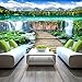 Produktbild LWCX Im Chinesischen Stil Wasserfälle Landschaft Holz Brücke Foto Wandbild Tapete Wohnzimmer Fernseher Sofa Hintergrund Wandverkleidung Home Decor Wandbild 396X280CM